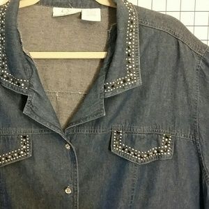 Denim shirt w black and silver "bedazzle"
